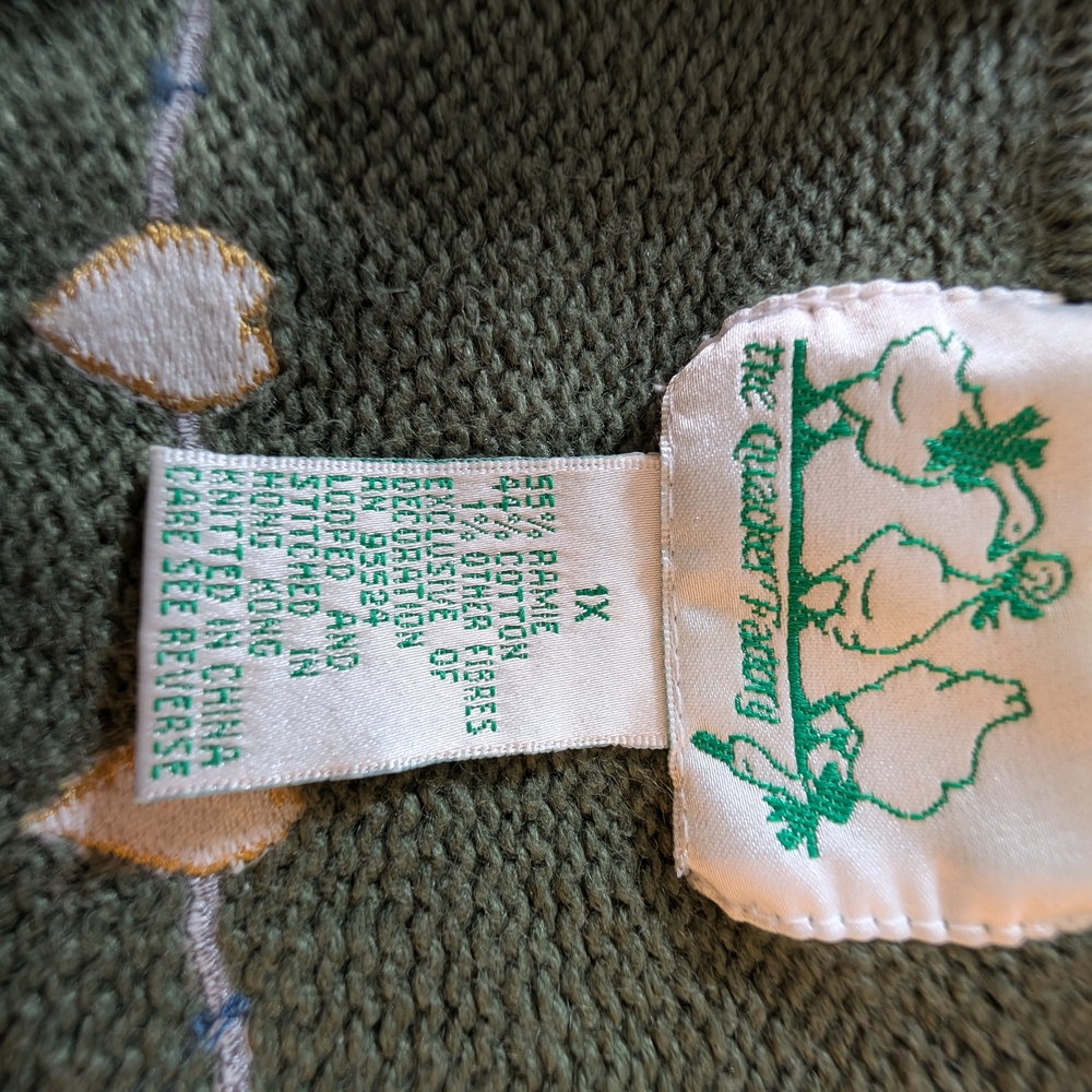 Quacker Factory Green and White Cardigan with Whimsical Designs - Picture 2 of 10